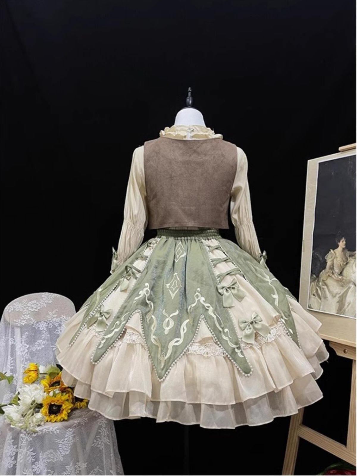 Sweet Lolita Classic Green Elegant Skirt Set Daily Pastoral Princess Sk Cute Lolita Voyage