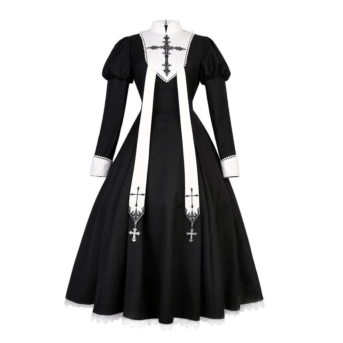 Goth Lolita Black Cross Pattern Maxi Dress Goth Prom Dress