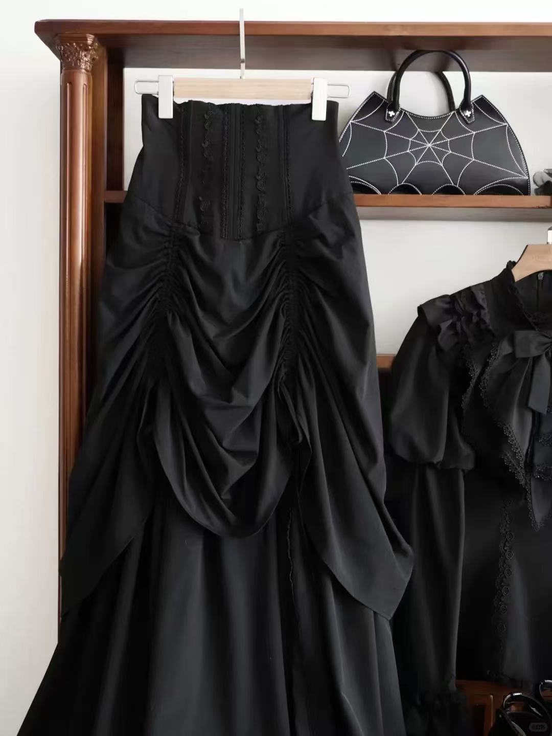 Goth Lolita Black Dark Witch Halloween Autumn Winter Waist-Cinched Plus Size Lolita Dress