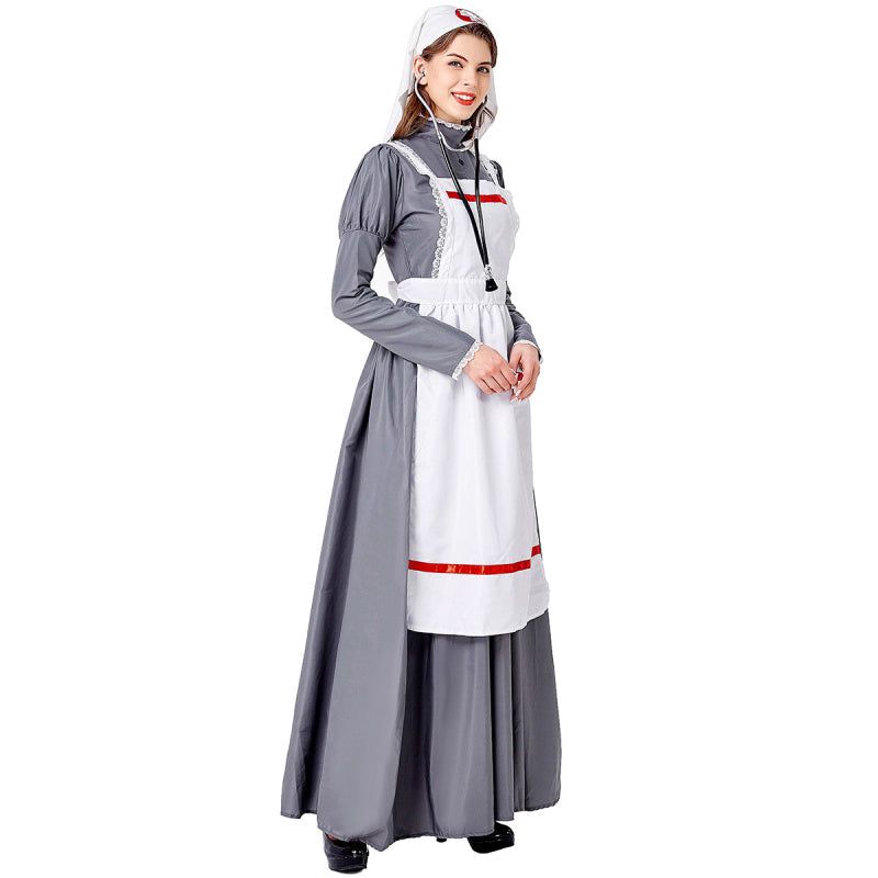 Goth Lolita Nurse Dress Grey Medieval Halloween Cosplay Lolita Dresses