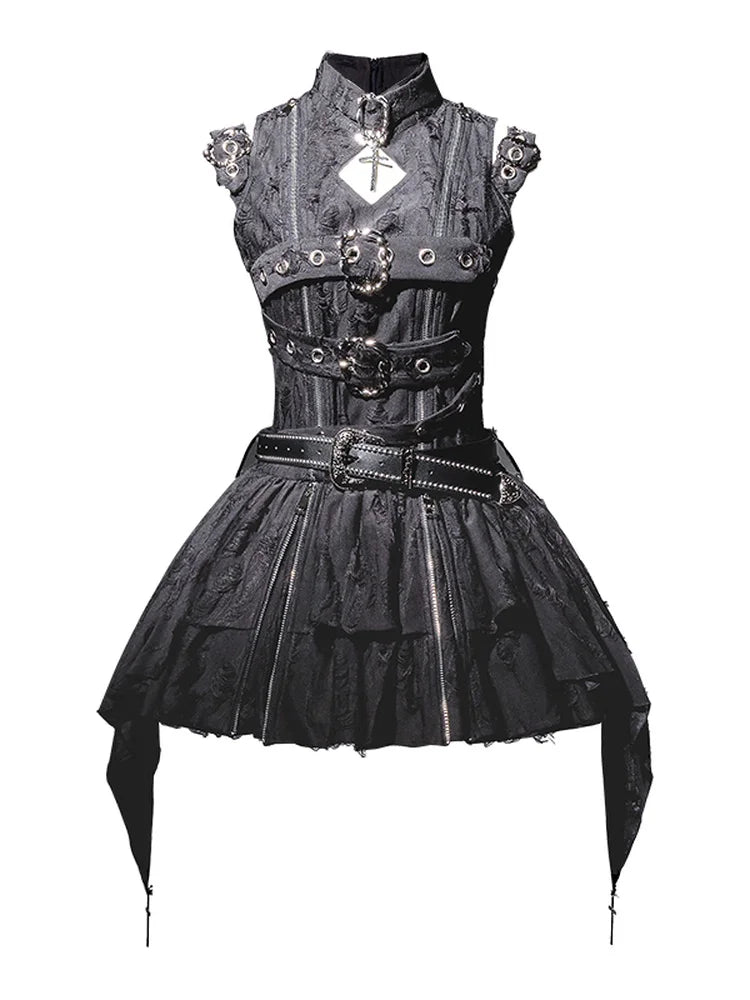 Goth lolita Set Black Punk Batwing Dress