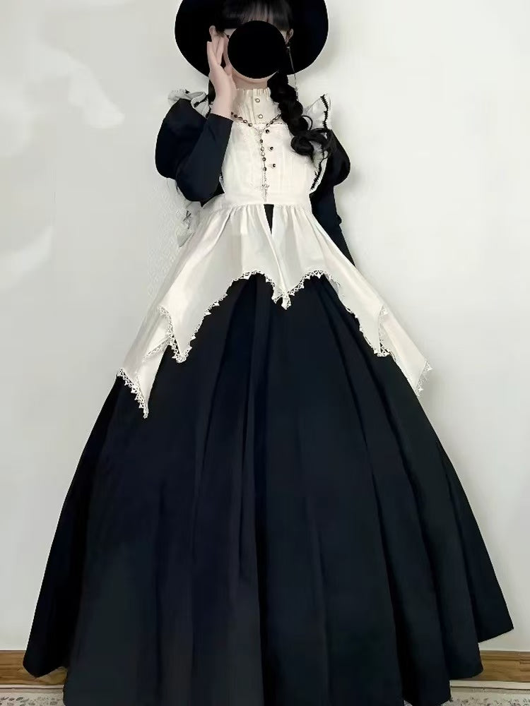 Design Concept:
This Gothic Lolita black nun style maid outfit combines dark elegance with cosplay charm, featuring puff sleeves for a dramatic effect. Product Details: The set includes an apron and a long sleeve dress, creating a complete ensemble perfect for cosplay, themed events, or Halloween occasions.