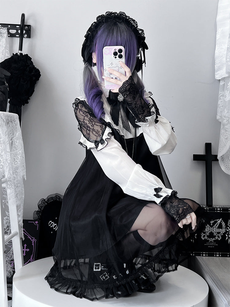 Gothic Lolita Black Sheer Overlay Dress Ruffle Cake