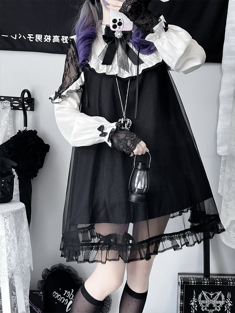 Gothic Lolita Black Sheer Overlay Dress Ruffle Cake