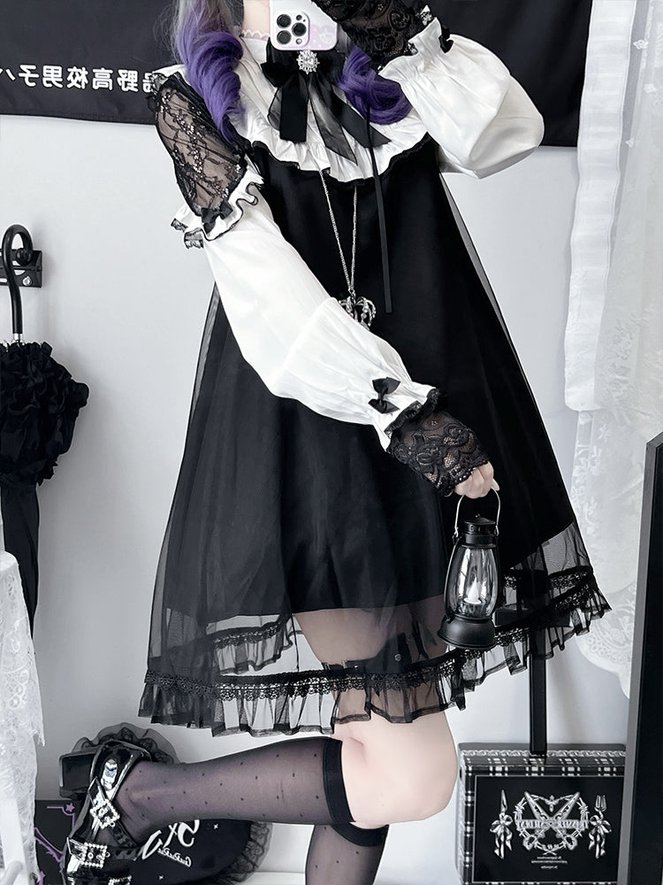 Gothic Lolita Black Sheer Overlay Dress Ruffle Cake