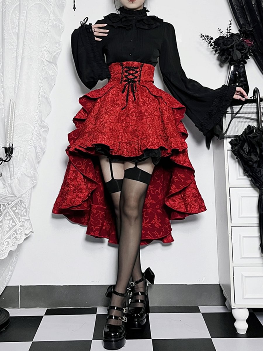 Gothic Skirt Lolita Red Dress and Black Retro Tutu Lolita