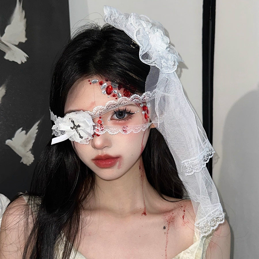 Design Concept:
The Gothic Veil Hair Clip blends mysterious charm with dark elegance, crafted in both black and white variations. Each design features delicate lace and floral mesh elements, perfect for Gothic and Lolita fashion lovers. This accessory comes in two unique styles: one combines a white veil with a heart-shaped eyepatch, while the other pairs a black veil with a rose choker necklace. Whether for Halloween cosplay, themed photoshoots, or adding a dramatic touch to your daily look, this hairpin a