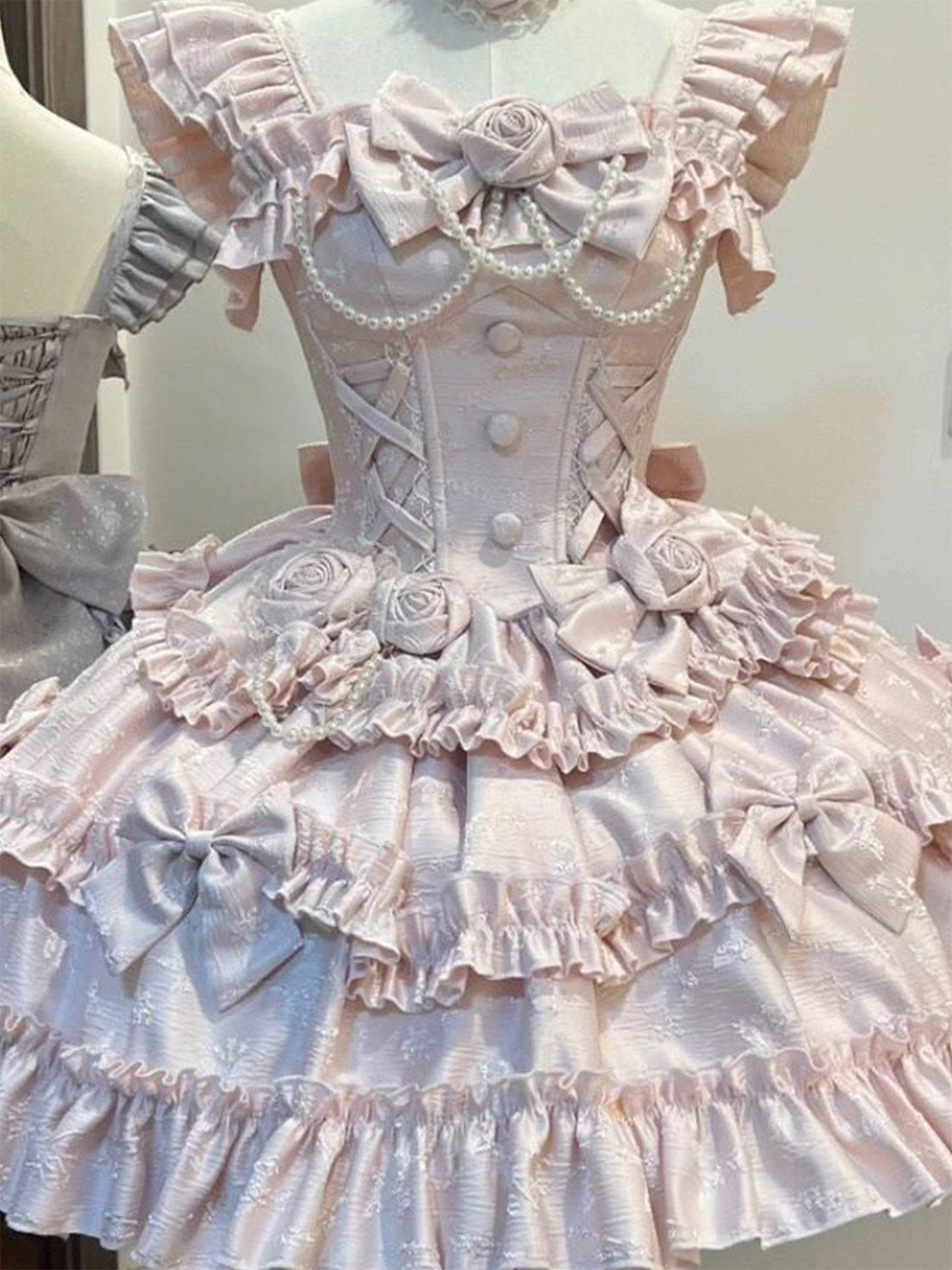 Gradual Change Hime Pink Lolita Tea Party Fashion Lavender Bow Ruffled Dress