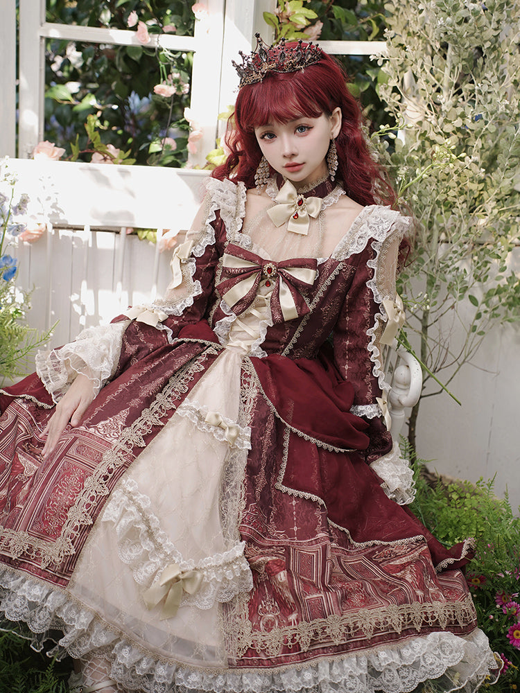 Hime Lolita Palace Heavy Industry Flower Gorgeous Classical Daily French Lolita Dress Lolita Voyage One Piece Dress
