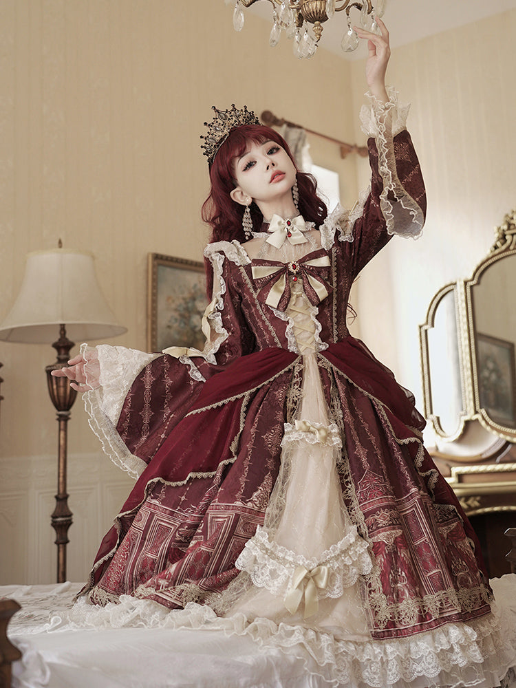 Hime Lolita Palace Heavy Industry Flower Gorgeous Classical Daily French Lolita Dress Lolita Voyage One Piece Dress