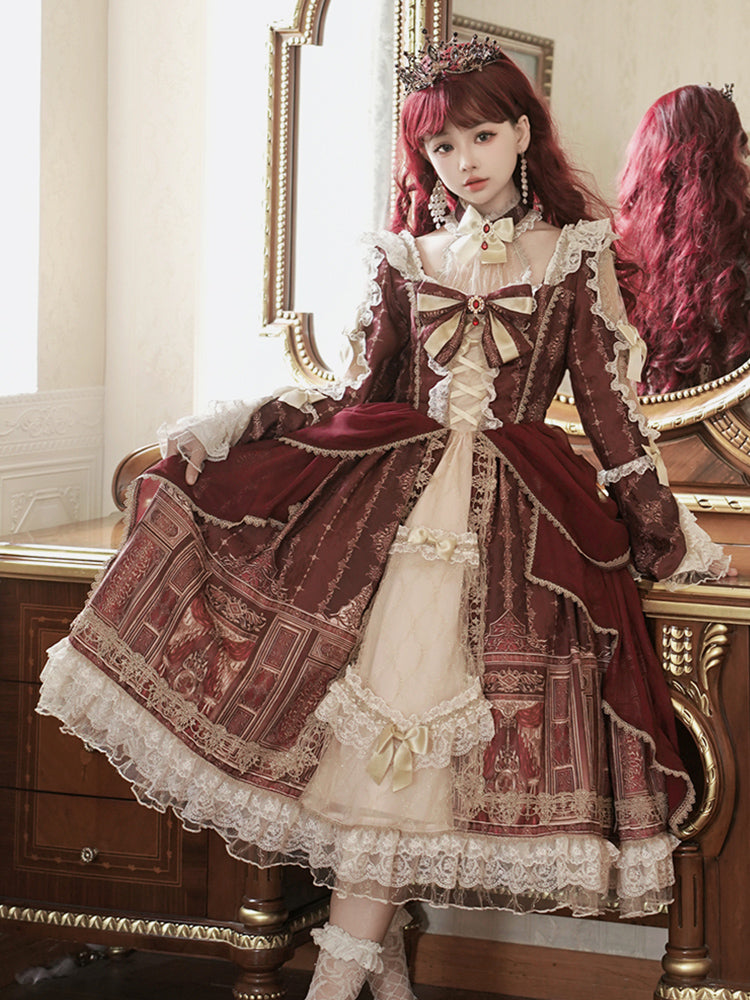Hime Lolita Palace Heavy Industry Flower Gorgeous Classical Daily French Lolita Dress Lolita Voyage One Piece Dress