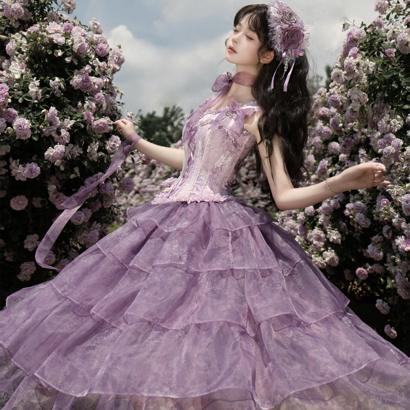 Hime Lolita Purple Dress Lavender Tier Tulle Lolita Dress