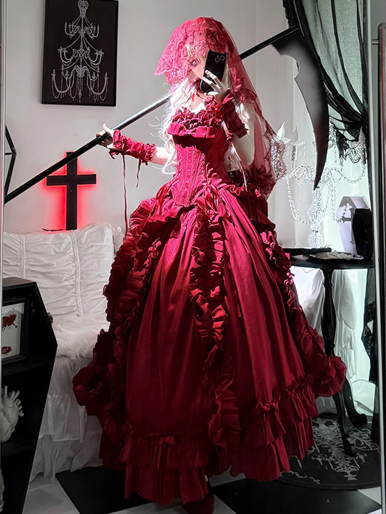 Hime Lolita Red Burgundy Mysterious Scarlet Gothic Dress