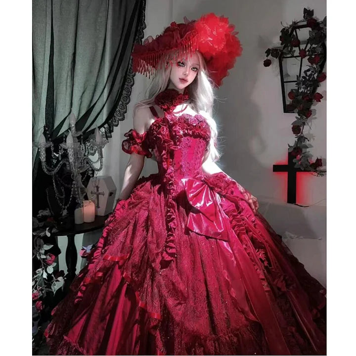 Hime Lolita Red Burgundy Mysterious Scarlet Gothic Dress