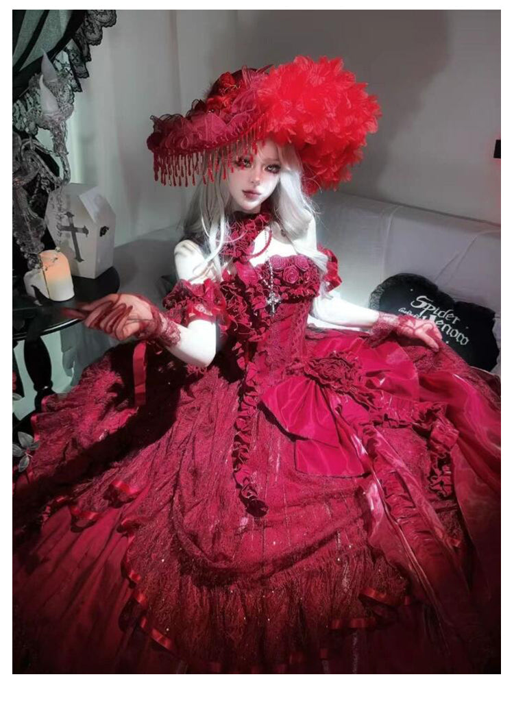 Hime Lolita Red Burgundy Mysterious Scarlet Gothic Dress