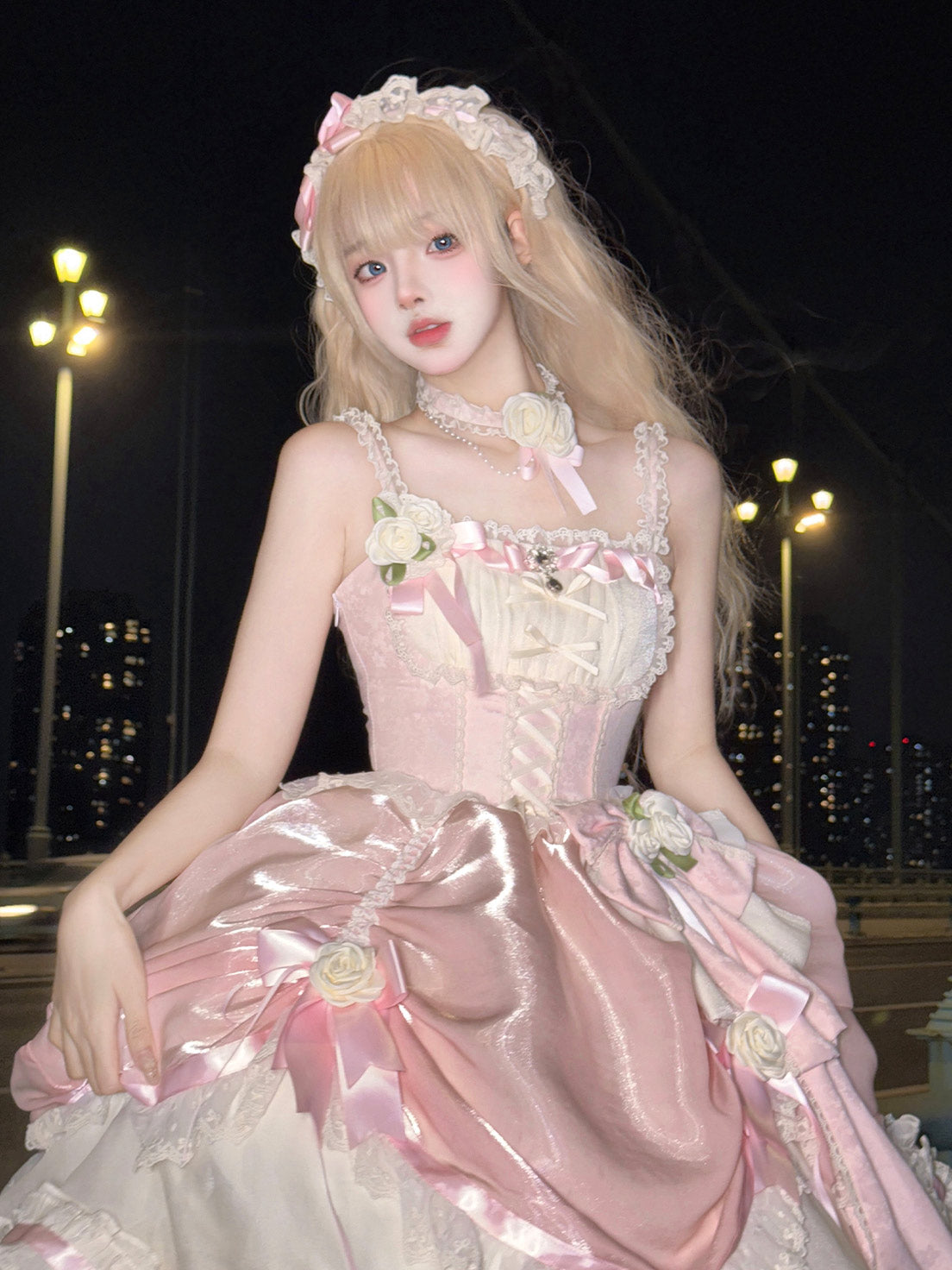 Hime Lolita Tea Party Fashion Dramatic Satin Ruffled Pink Ball Dress Mitzvah