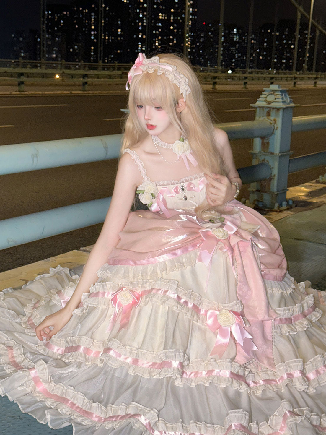 Hime Lolita Tea Party Fashion Dramatic Satin Ruffled Pink Ball Dress Mitzvah