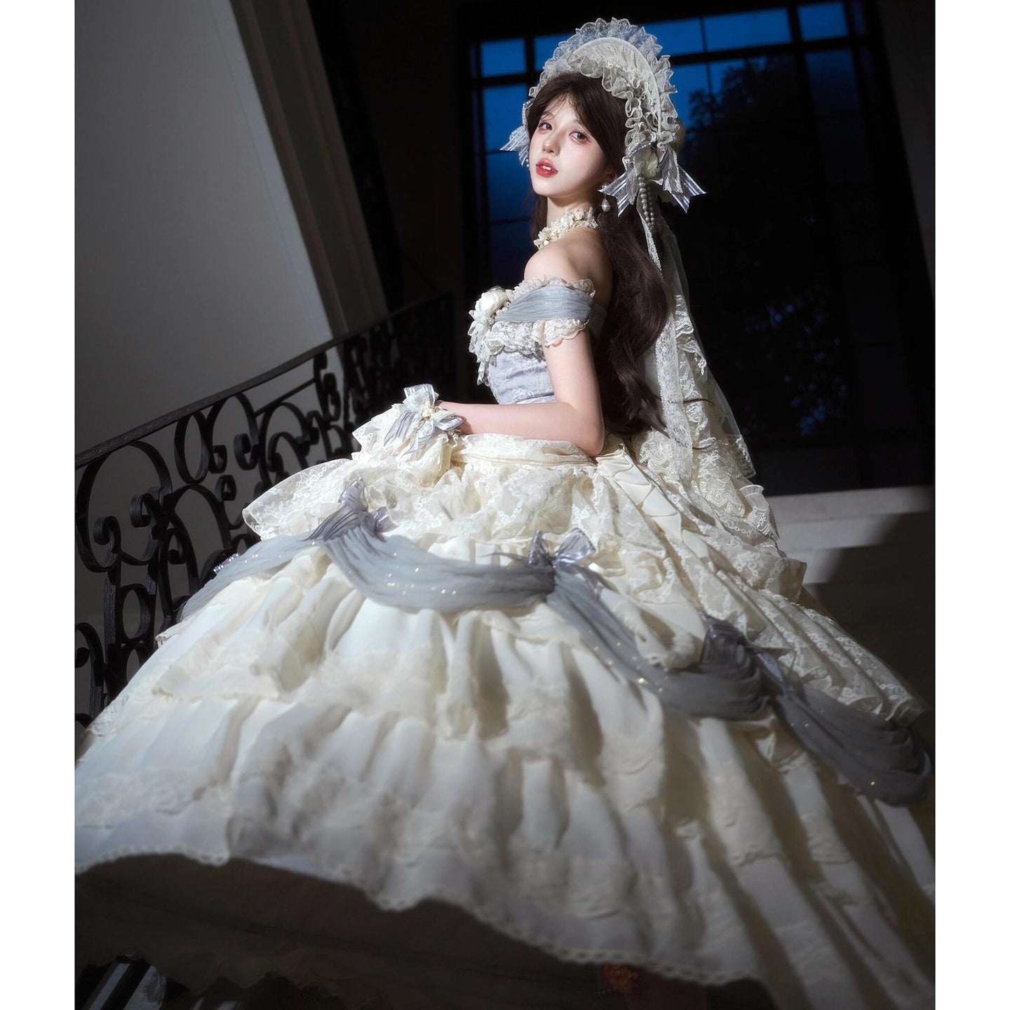 Hime Lolita Tea Party Fashion White Regal Off Shoulder Lace Dress