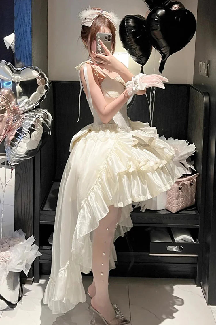 Design Concept:
This Hime Lolita JSK dress in classic white features a three-tier frill design adorned with ribbon and delicate lace details. The layered ruffles create a soft, elegant silhouette, perfectly capturing the sweet and charming princess aesthetic. Crafted with attention to detail, this dress combines a feminine look with a refined Lolita style. Ideal for special occasions, cosplay, or completing a sweet Lolita wardrobe, this JSK offers both elegance and timeless appeal.