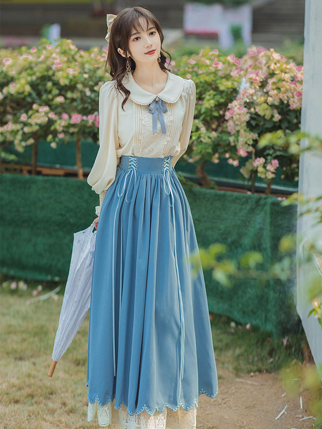 Classic Lolita Qi Loita Outfit Blue Dress Style French Retro Dress Court Dress