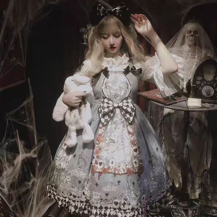 Sweet Lolita Light Blue Series Sleeveless Lolita Chiffon Printed Rabbit Dress