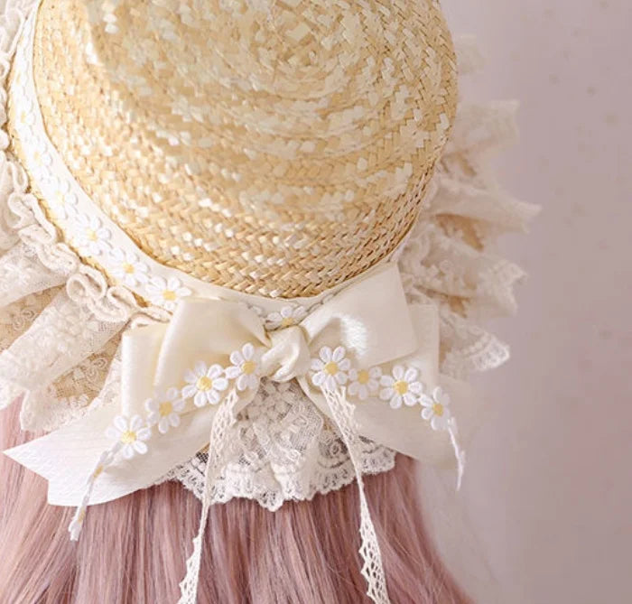 Lolita Accessories Headwear Handmade Lace Bows Daisy Straw Headband Hair Accessories