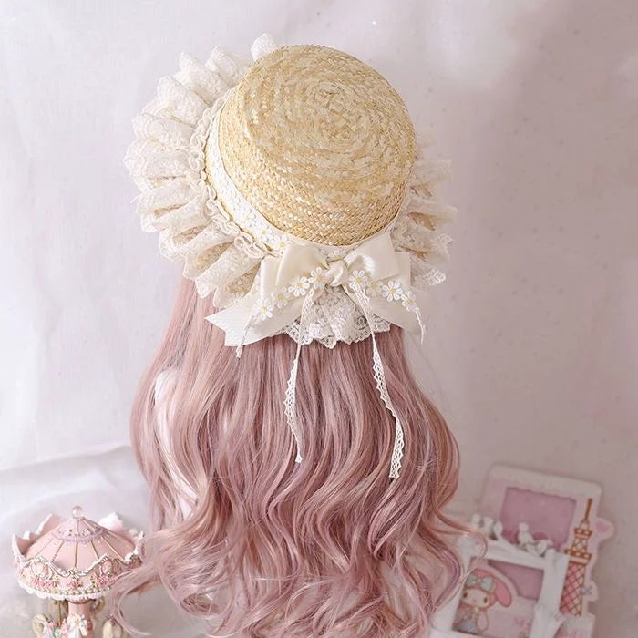 Lolita Accessories Headwear Handmade Lace Bows Daisy Straw Headband Hair Accessories