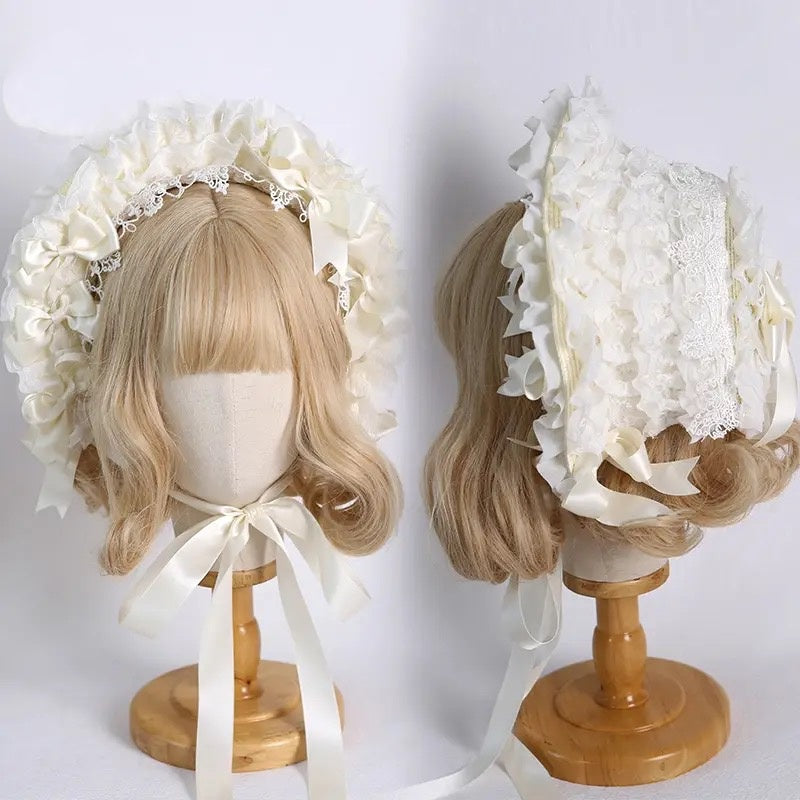 Lolita Accessories Headwear with Lace Elegant Bowknot Bonnet Hair Accessories