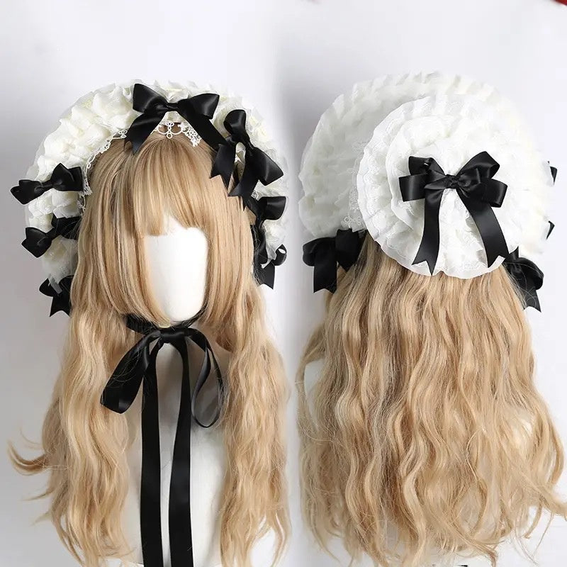 Lolita Accessories Headwear with Lace Elegant Bowknot Bonnet Hair Accessories