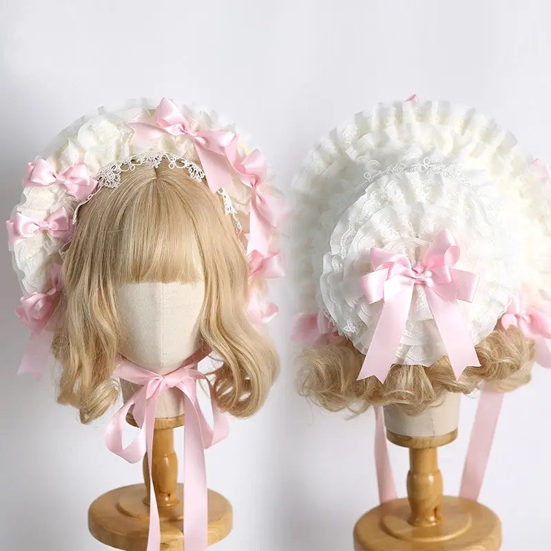Lolita Accessories Headwear with Lace Elegant Bowknot Bonnet Hair Accessories