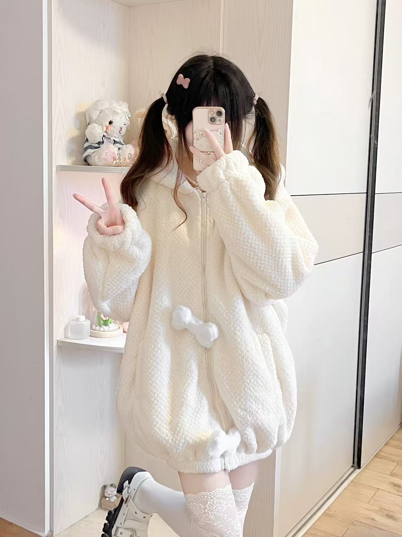 Lolita Coat Cardigan Lamb Fleece Cute Cozy Autumn Winter Subculture Outfit