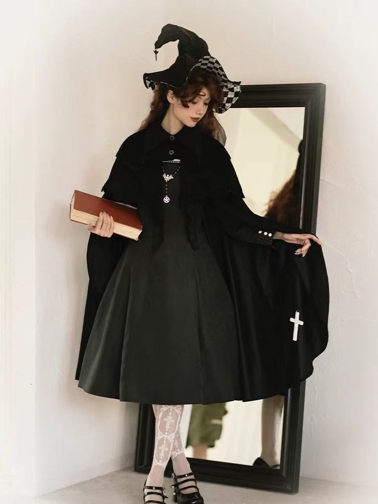 Lolita Coat Gothic Black Two-piece Cloak Set Spring Outfit