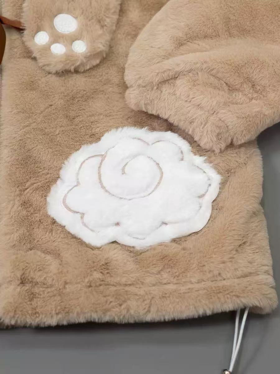 Lolita Coat Overcoat Brown Plush Bear Paw Cuffs Winter Daily Outfit