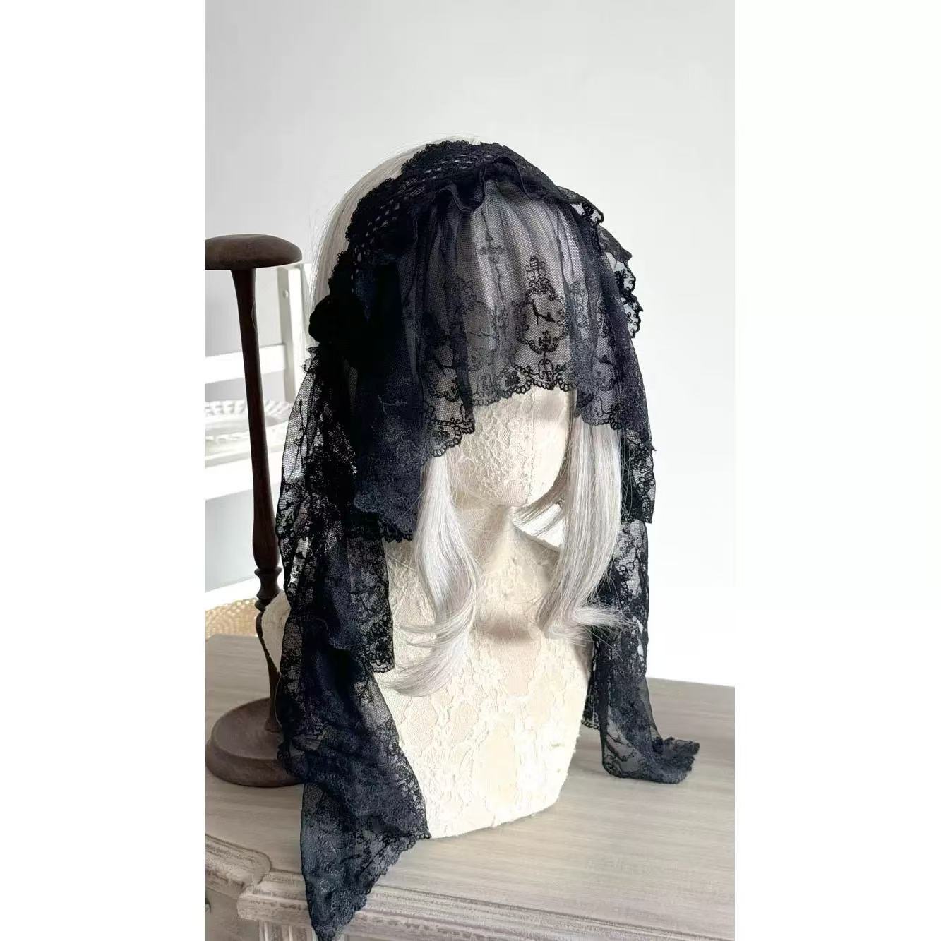 Design Concept:
This Lolita hair accessories collection features three elegant headbands crafted with gothic lace and delicate veil details, offering a charming subculture style. The set includes three variations—black and white, pure black, and pure white—each designed to add a refined and unique touch to Lolita outfits or cosplay looks.