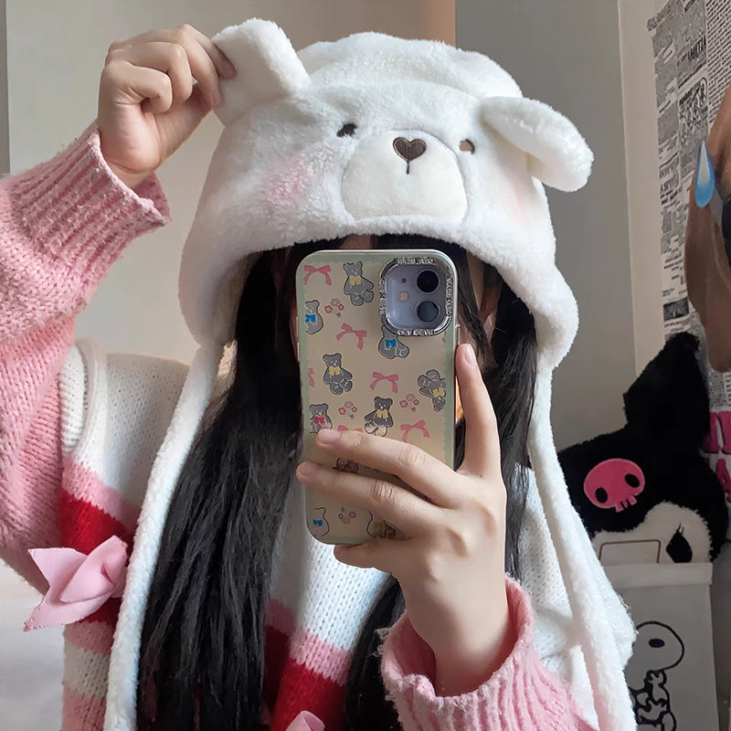 Design Concept:
This Lolita hair accessory is a fluffy winter hood made from soft lamb fleece, available in white and khaki. Designed with cute bear ears, tie-up pom-poms, and ear-covering flaps, it combines warmth with playful charm. With a head circumference of about 56–58cm, it offers a comfortable fit for most wearers. Perfect for autumn and winter, this hood keeps you cozy while adding a sweet and stylish Lolita touch to both daily outfits and cosplay looks.