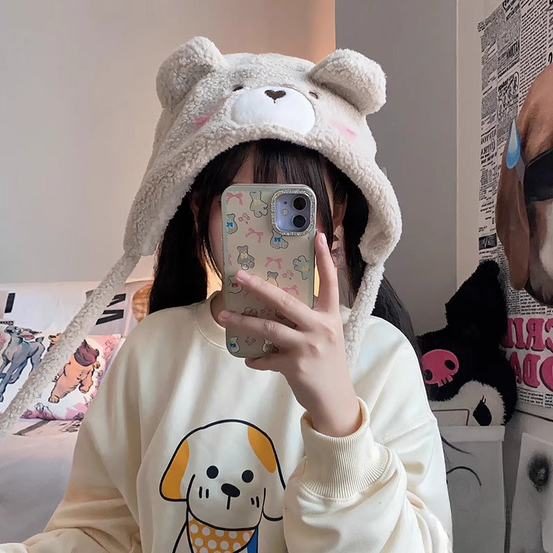 Design Concept:
This Lolita hair accessory is a fluffy winter hood made from soft lamb fleece, available in white and khaki. Designed with cute bear ears, tie-up pom-poms, and ear-covering flaps, it combines warmth with playful charm. With a head circumference of about 56–58cm, it offers a comfortable fit for most wearers. Perfect for autumn and winter, this hood keeps you cozy while adding a sweet and stylish Lolita touch to both daily outfits and cosplay looks.