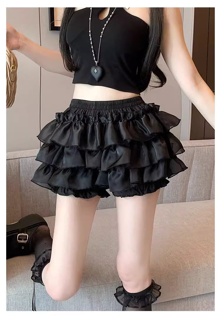 Lolita Petticoat Bloomers Black White Plus Size Anti-Peek Layered Underskirt for Daily Wear