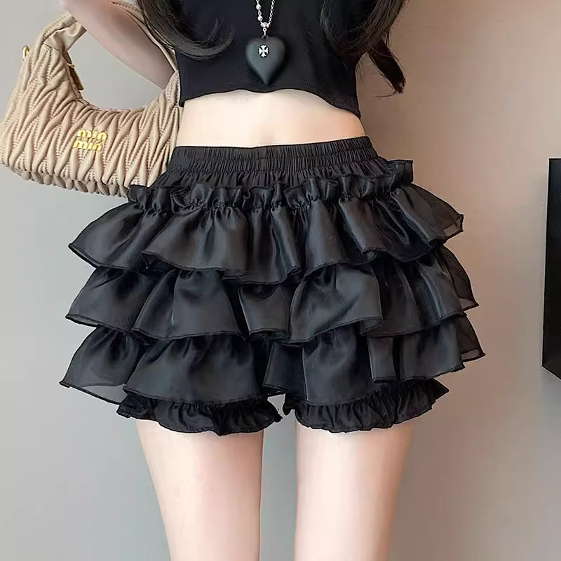 Lolita Petticoat Bloomers Black White Plus Size Anti-Peek Layered Underskirt for Daily Wear