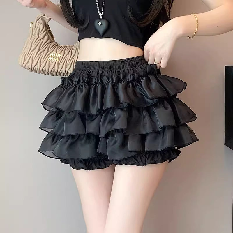 Lolita Petticoat Bloomers Black White Plus Size Anti-Peek Layered Underskirt for Daily Wear