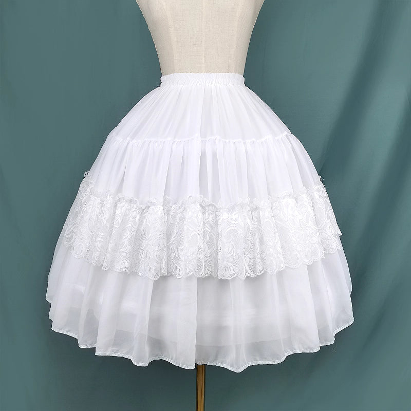 Lolita Petticoat White Adjustable Fishbone Midi Crinoline Cage Skirt for Daily Tea Party
