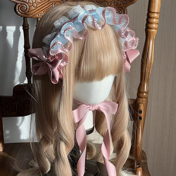 Lolita Hair Accessories Pink-blue Handmade Sweet BNT Bow Headband Kawaii Headwear
