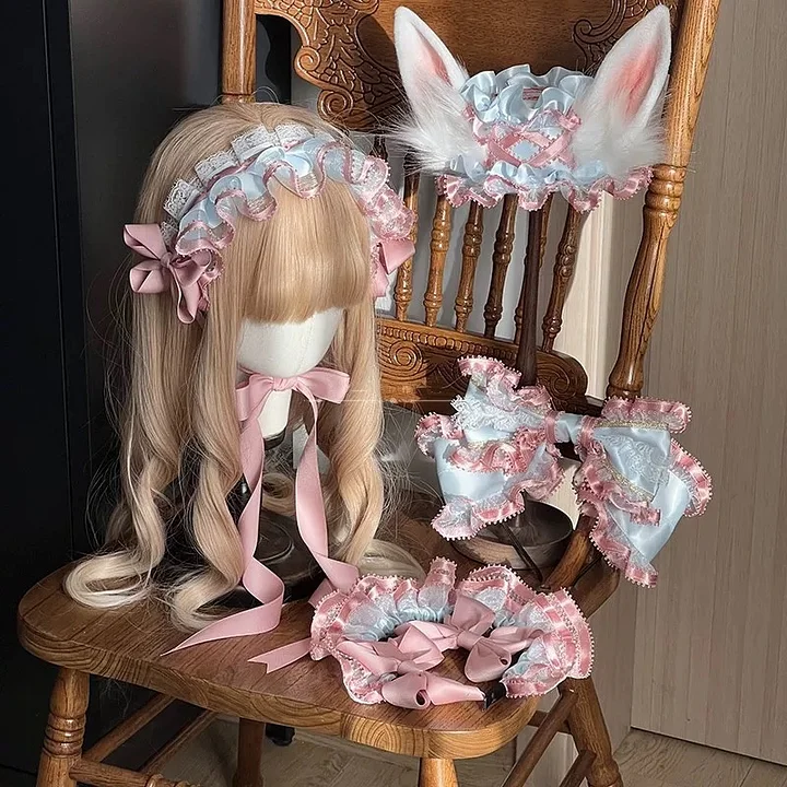 Lolita Hair Accessories Pink-blue Handmade Sweet BNT Bow Headband Kawaii Headwear