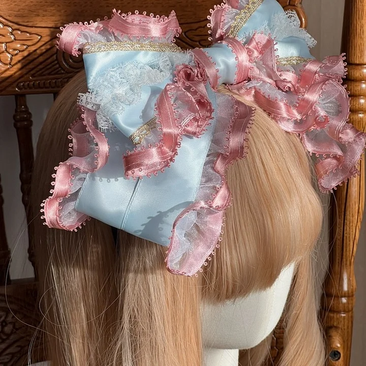 Lolita Hair Accessories Pink-blue Handmade Sweet BNT Bow Headband Kawaii Headwear