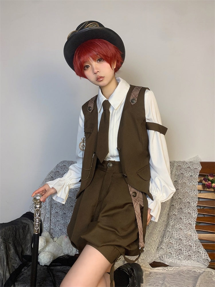 Ouji Fashion Lolita Shirt Vest Overalls Prince Spring Summer Set TOP Blouse