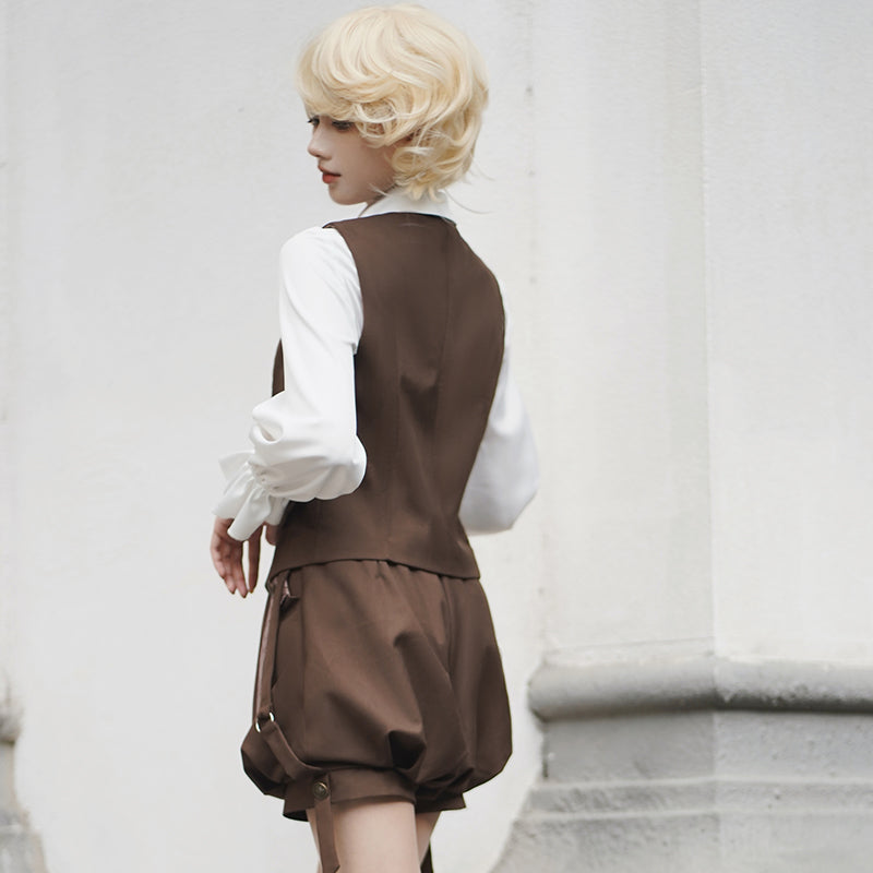 Ouji Fashion Lolita Shirt Vest Overalls Prince Spring Summer Set TOP Blouse