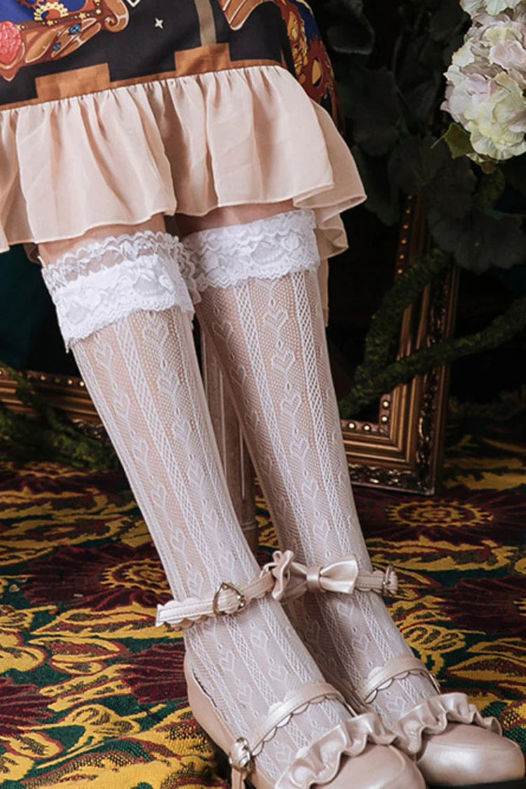 Design Concept:
These Lolita socks combine elegance with playful charm. Crafted in black or white, they feature heart-shaped lace detailing and a hollow mid-tube design, adding a delicate and whimsical touch to any outfit. The stretchy material ensures a comfortable fit while maintaining their shape, making them perfect for pairing with skirts, dresses, or cosplay ensembles. Ideal for completing sweet, romantic, or classic Lolita looks, these socks are both stylish and versatile.