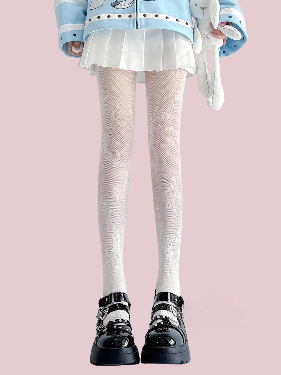 Design Concept:
These Lolita stockings are sheer pantyhose designed in black and white, featuring delicate lace and a charming butterfly pattern. Crafted for a soft, Japanese-inspired “pure” Lolita aesthetic, they add a subtle touch of elegance and allure to any outfit. Perfect as a base layer or for cosplay styling, these stockings combine comfort with a lightweight, breathable design, making them ideal for daily wear or special occasions.