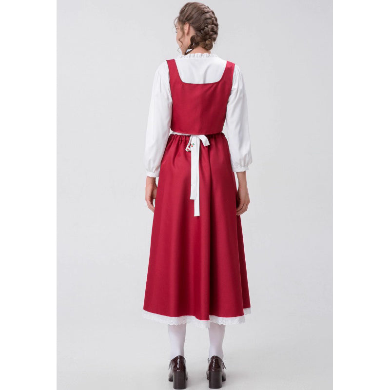 Maid Outfit Little Red Riding Hood Dress Red White Apron Halloween Cosplay Costumes