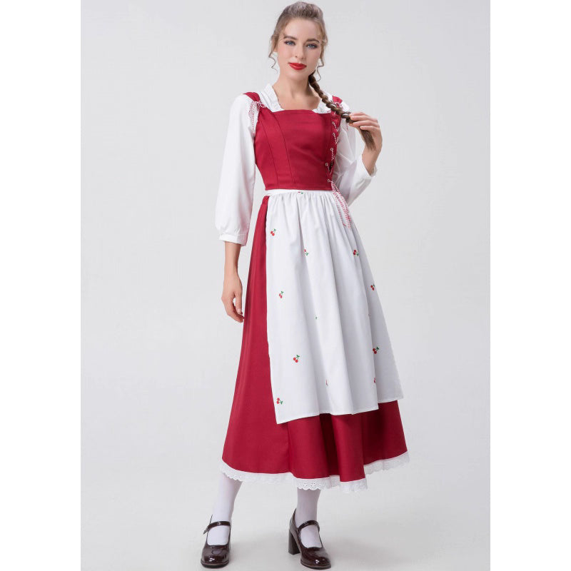 Maid Outfit Little Red Riding Hood Dress Red White Apron Halloween Cosplay Costumes