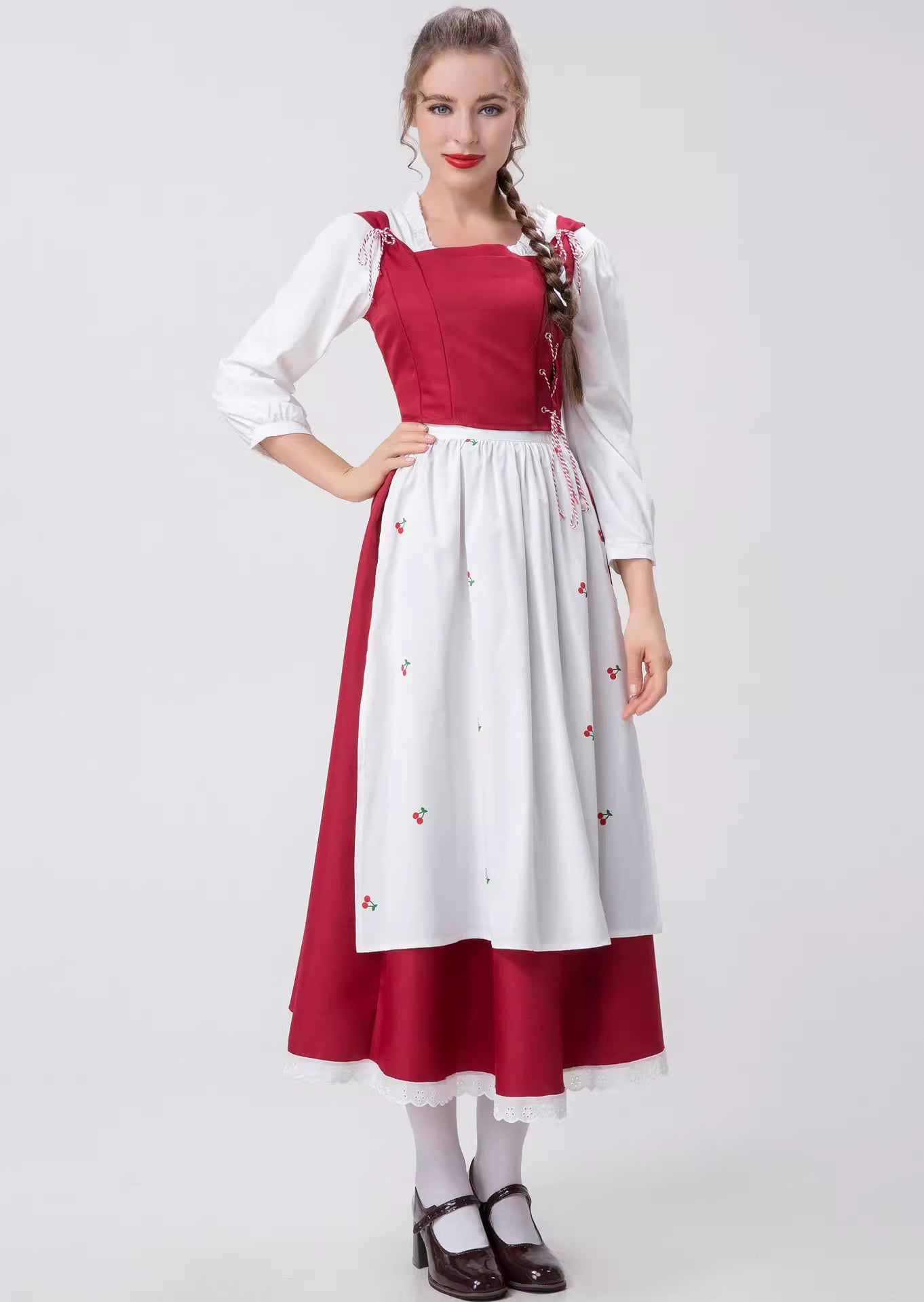 Maid Outfit Little Red Riding Hood Dress Red White Apron Halloween Cosplay Costumes